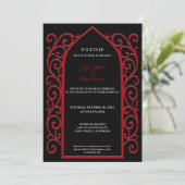 Ornate red border Photo Gothic wedding Invitation Kaart (Staand voorkant)
