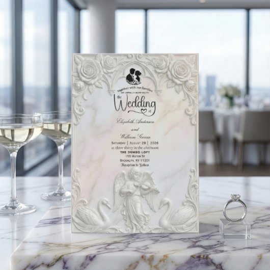Ornate Rococo Cherub & Swan Fairytale Wedding  Kaart