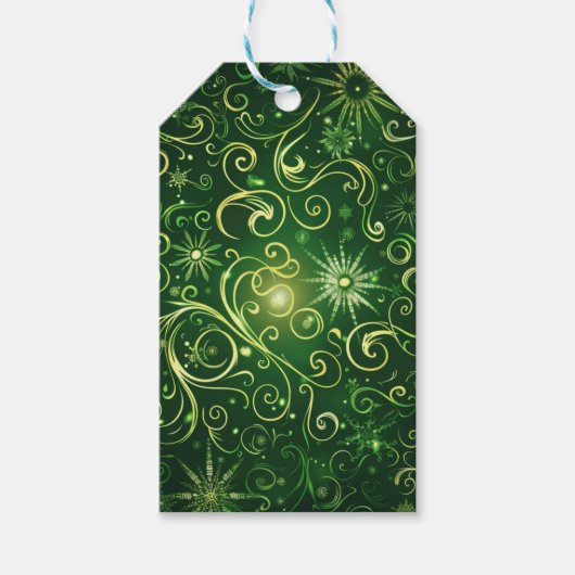 ORNATE SHADES OF CHRISTMAS GREEN FLOURISHES CADEAULABEL (Voorkant)