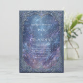 Ornate Silver Celestial Galaxy Frame Wedding Kaart (Staand voorkant)