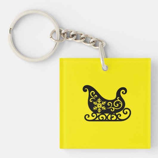Ornate Sleigh with White Snowflake Design Sleutelhanger (voorkant)