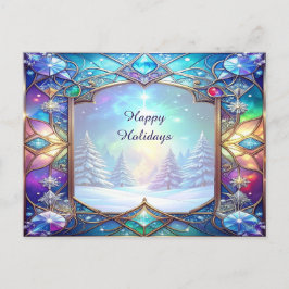 Ornate Stained Glass Frame Holiday Postcard Briefkaart