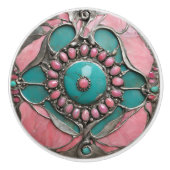 Ornate Tourmaline & Turquoise Art in Silver Keramische Knop (Voorkant)