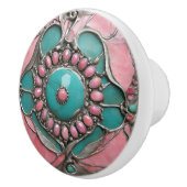 Ornate Tourmaline & Turquoise Art in Silver Keramische Knop (Rechts)