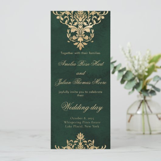 Ornate Victorian Green and gold Wedding Prorgam (Staand voorkant)