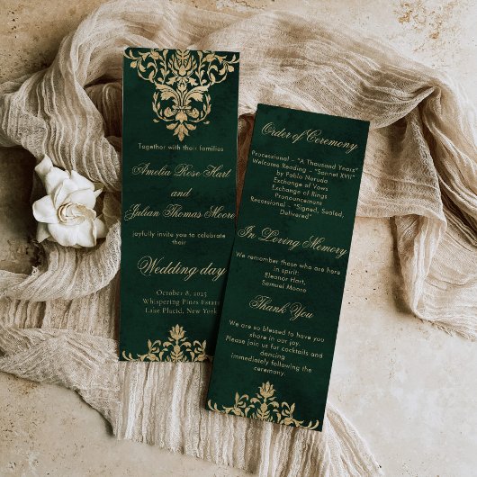 Ornate Victorian Green and gold Wedding Prorgam