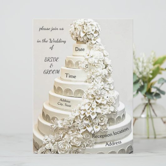 “Ornate Wedding Cake” Trouw Uitnodiging (Staand voorkant)