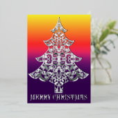 Ornemental Filigree Pattern Christmas Tree Silver Folie Feestdagenkaart (Staand Voorkant)