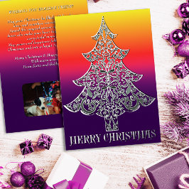 Ornemental Filigree Pattern Christmas Tree Silver Folie Feestdagenkaart