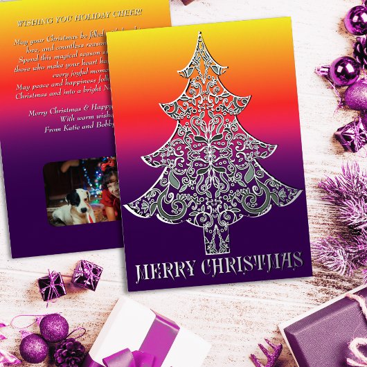 Ornemental Filigree Pattern Christmas Tree Silver Folie Feestdagenkaart
