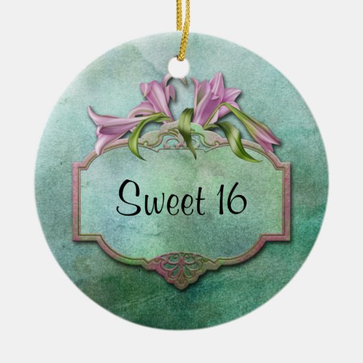 Ornment Roze Lilies Sweet 16 Keramisch Ornament (Voorkant)
