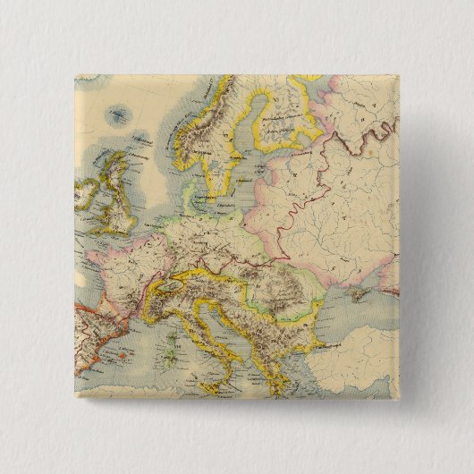 Orografische kaart van Europa Vierkante Button 5,1 Cm (Voorkant)