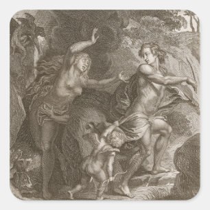 Orpheus, die Eurydice uit de hel leidt, kijkt teru Vierkante Sticker