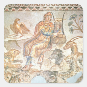 Orpheus die tegen de dieren speelt, Romeinse mozaï Vierkante Sticker