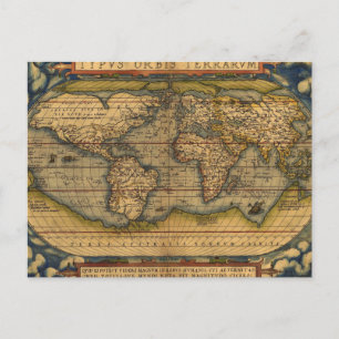 Ortelius 1570 Wereldkaart: Antieke Cartografie Briefkaart