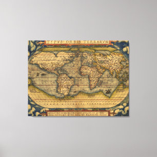 Ortelius 1570 Wereldkaart: Antieke Cartografie Canvas Afdruk