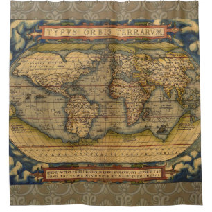 Ortelius 1570 Wereldkaart: Antieke Cartografie Douchegordijn
