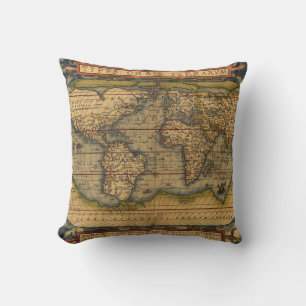 Ortelius 1570 Wereldkaart: Antieke Cartografie Kussen