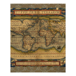 Ortelius 1570 Wereldkaart: Antieke Cartografie Perfect Poster