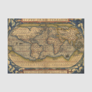Ortelius 1570 Wereldkaart: Antieke Cartografie Tissuepapier