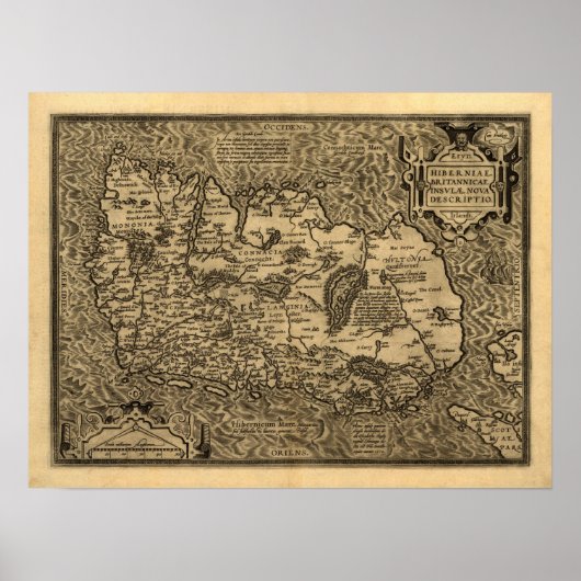 Ortelius’ Map of Ireland (1598) Poster (Voorkant)