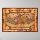 Ortelius' Old World Map in Rusty Grunge Style Poster (Voorkant)