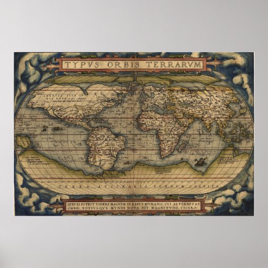 Ortelius Wereldkaart 1570 Poster (Voorkant)