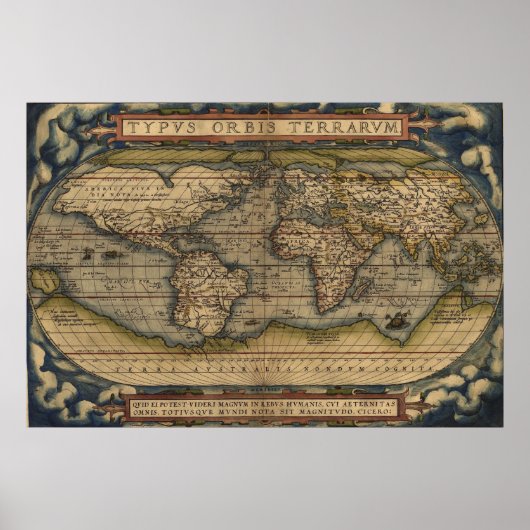 Ortelius Wereldkaart 1570 Typvs Orbis Terrarvm Poster (Voorkant)
