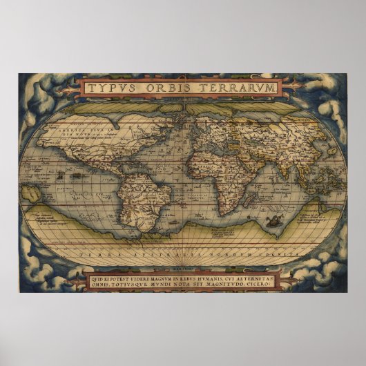 Ortelius Wereldkaart Circa 1590 Poster (Voorkant)