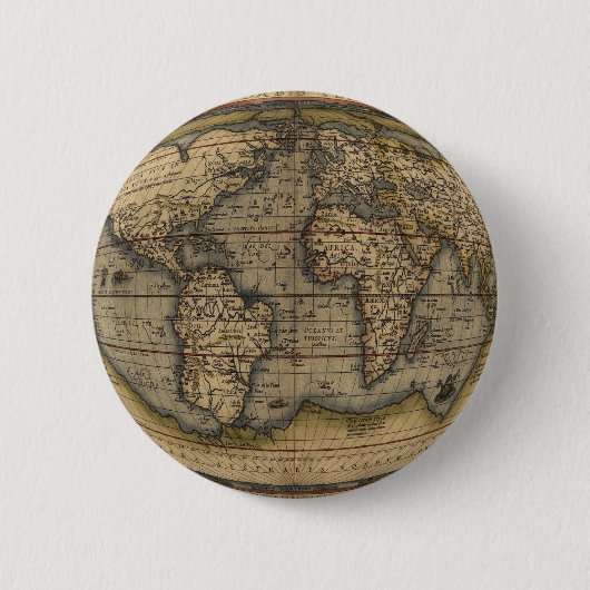Ortelius Wereldkaart Ronde Button 5,7 Cm (Voorkant)