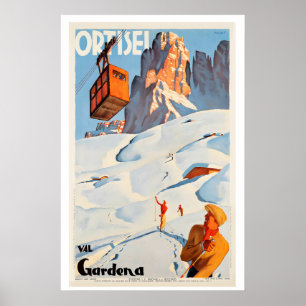 Ortesei Val Gardena Dolomieten Italië Vintage Ski Poster