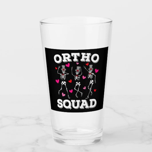 Ortho Squad Dancing Skeleton Valentijn Drink Glas (Voorkant)
