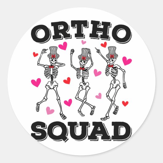 Ortho Squad Dancing Skeleton Valentijn Ronde Sticker (Voorkant)