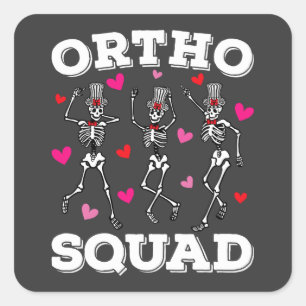 Ortho Squad Dancing Skeleton Valentijn Vierkante Sticker