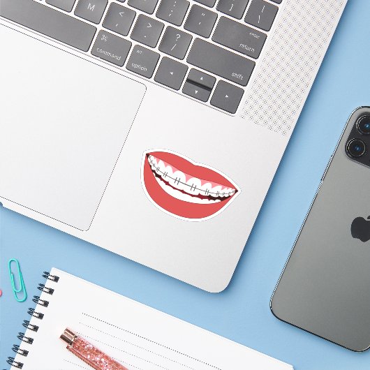 Orthodontisch glimlachapparaat sticker (Laptop met iPhone)