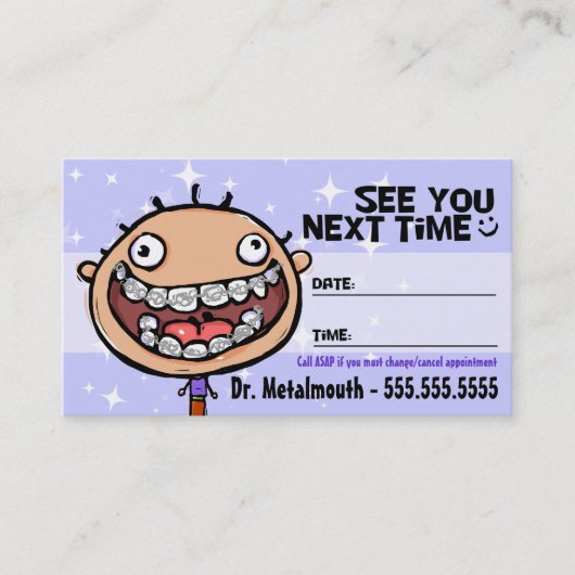 Orthodontist.Braces.Dental.Herinnering voor benoem Afsprakenkaartje (Voorkant)