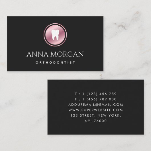 Orthodontist Dentist Dental Clinic Roos Gold Black Visitekaartje (Voorkant / Achterkant)