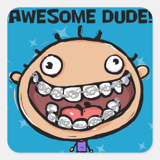Orthodontist. Nieuwe beugels. Goed gedaan. Vierkante Sticker (Voorkant)