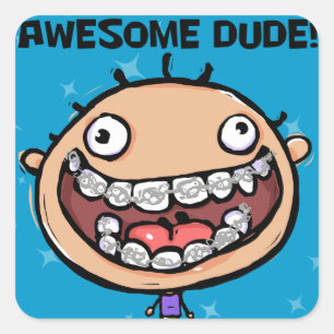 Orthodontist. Nieuwe beugels. Goed gedaan. Vierkante Sticker