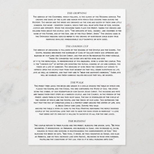 Orthodox Bruiloft Beschrijving 5 x 7 kaarten (Achterkant)