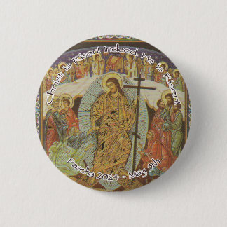 Orthodox Christelijk Christ is Risen Engels 2024 Ronde Button 5,7 Cm