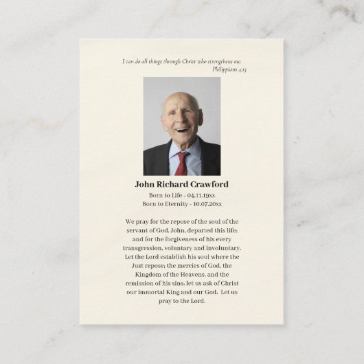 Orthodox Christelijk Foto Memorial Prayer Kaart Plaatskaartje (Achterkant)