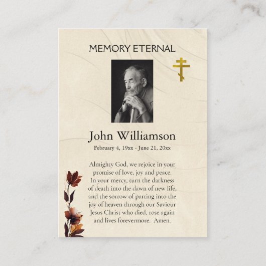 Orthodox Christelijk Geheugen Eeuwige Gebed Kaart Plaatskaartje (Achterkant)