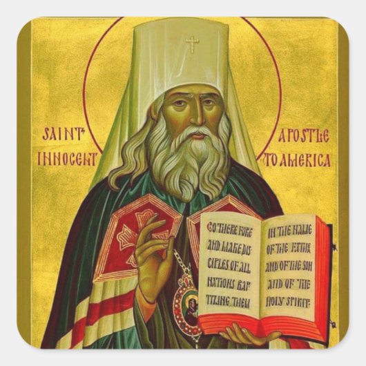 Orthodox Christelijk Icoon van St. Innocentius van Vierkante Sticker (Voorkant)