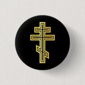 Orthodox Christelijk Kruis Ronde Button 3,2 Cm (Voorkant)