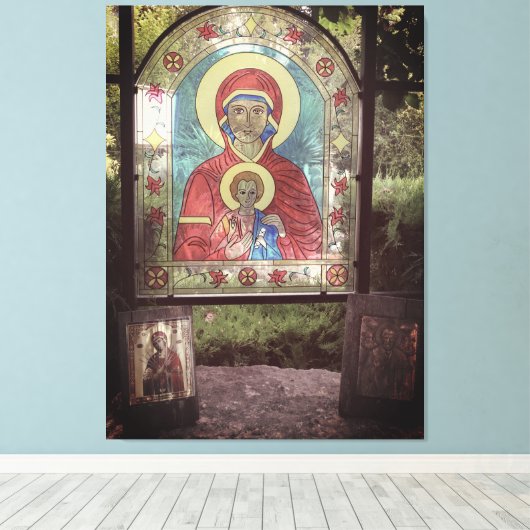 Orthodox Glas in lood Moeder Maria Canvas Print (Insitu (Houten vloer))