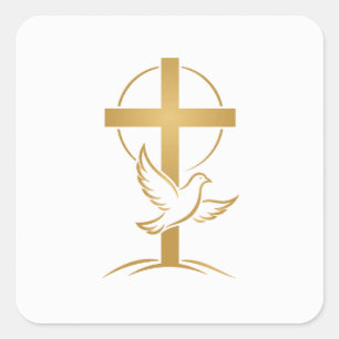 Orthodox Kruis en Duif Vierkante Sticker