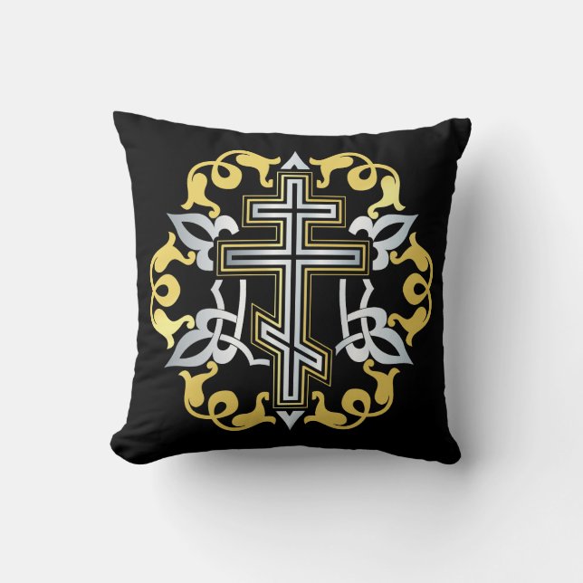 Orthodox kruis goud met Ornamenten Kussen (Voorkant)
