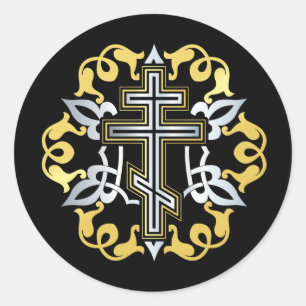 Orthodox kruis goud met Ornamenten Ronde Sticker