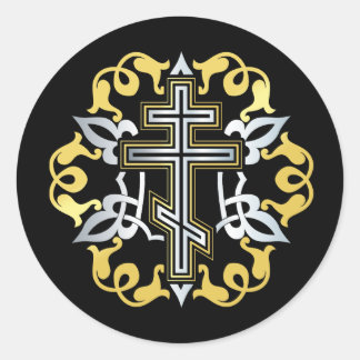 Orthodox kruis goud met Ornamenten Ronde Sticker